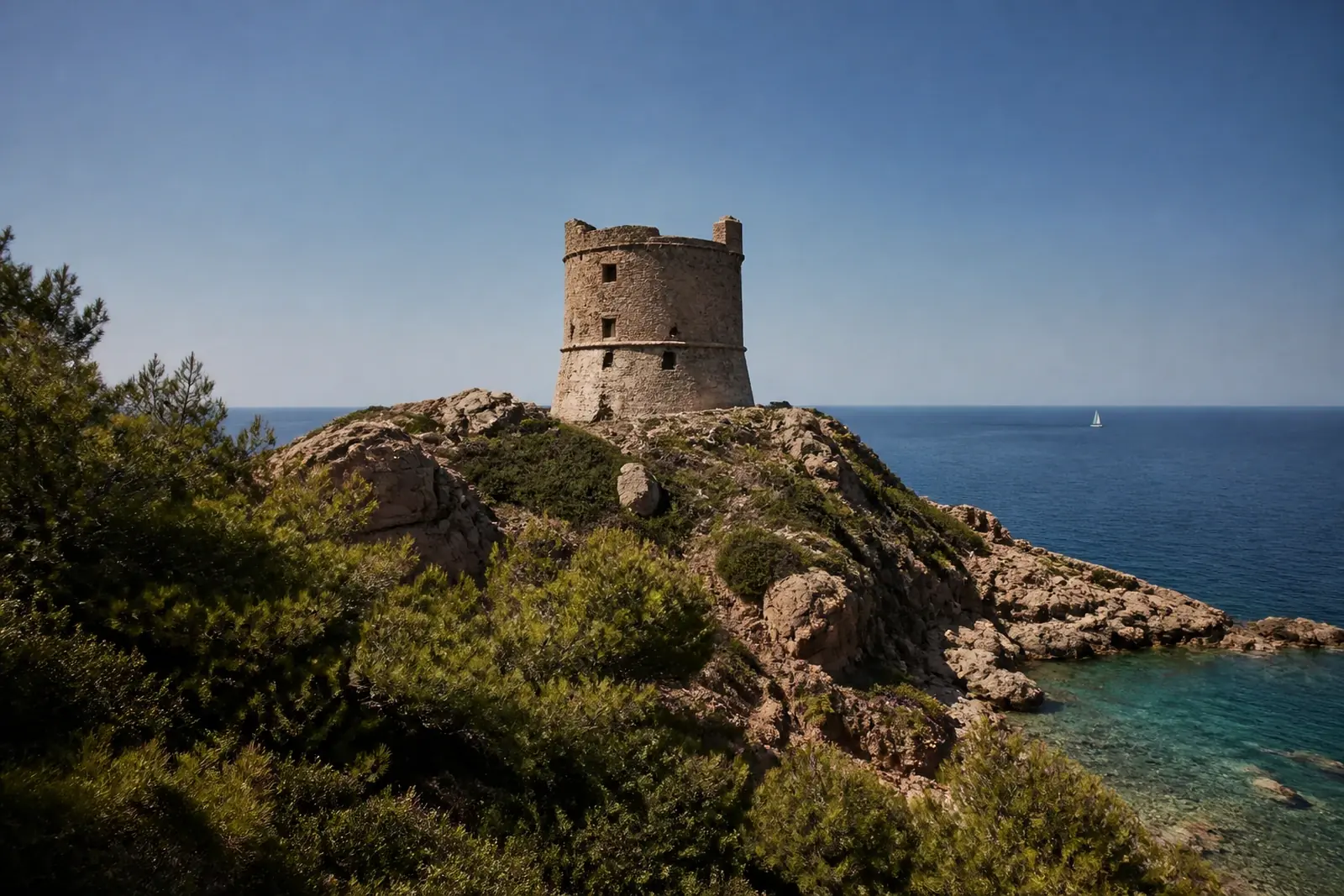 Sixteenth-century watchtower standing on a Costa Brava clifftop