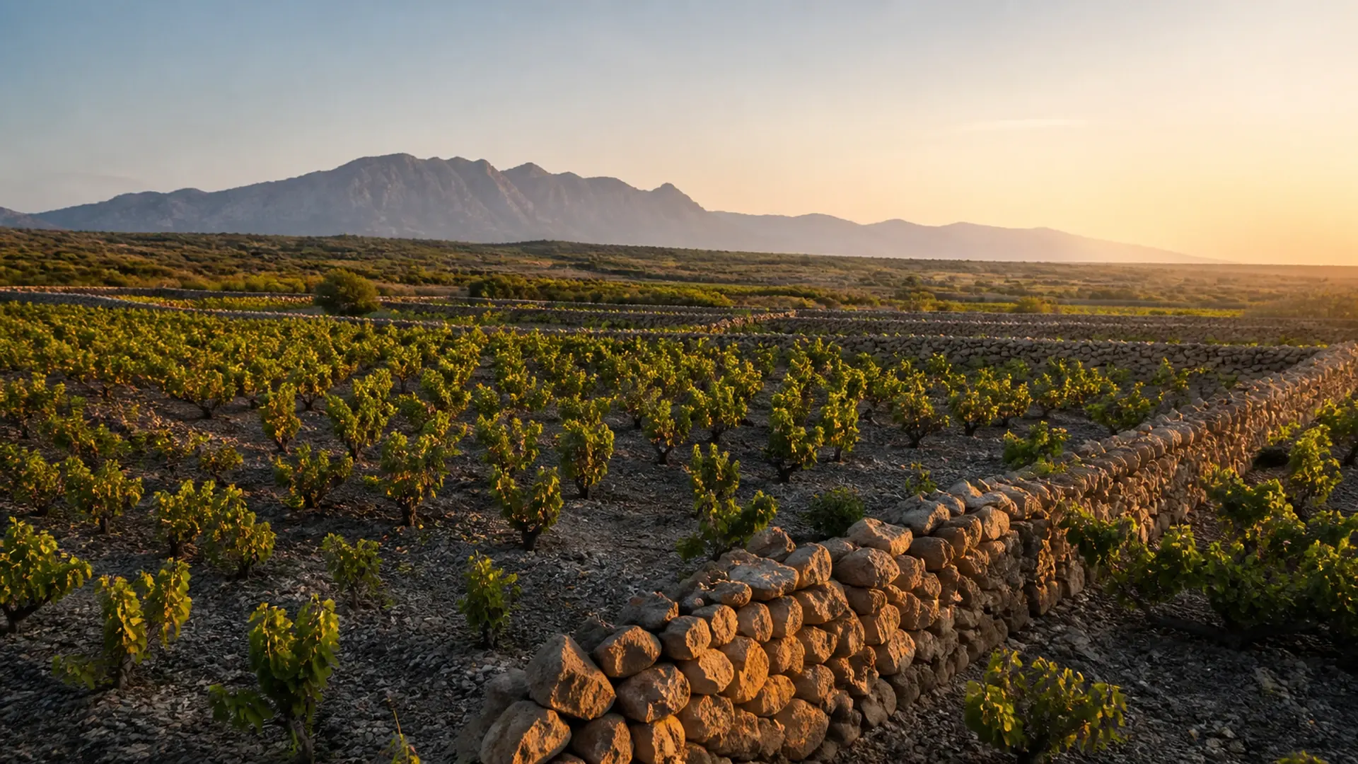 Empordà vineyard on slate soil with the Pyrenees in the background